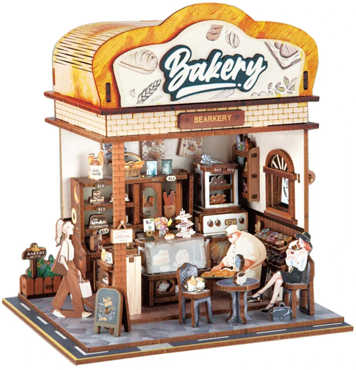 Jokomisiada Wooden 3D Dėlionė Bakery building series 179 elements lighting ZA6013