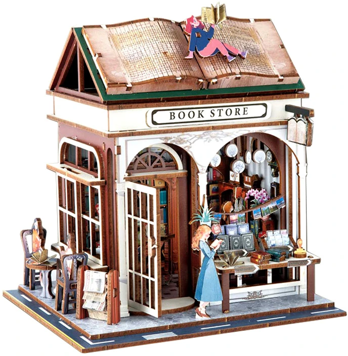 Jokomisiada Wooden 3D Dėlionė Series Bookstore building 148 elements lighting ZA6014