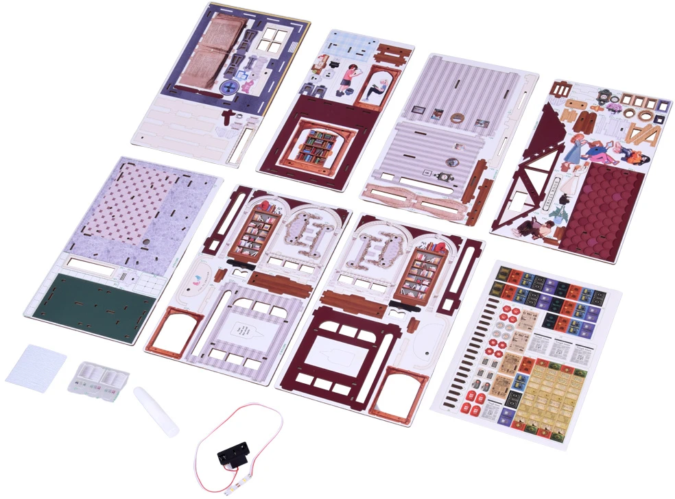 Jokomisiada Wooden 3D Dėlionė Series Bookstore building 148 elements lighting ZA6014