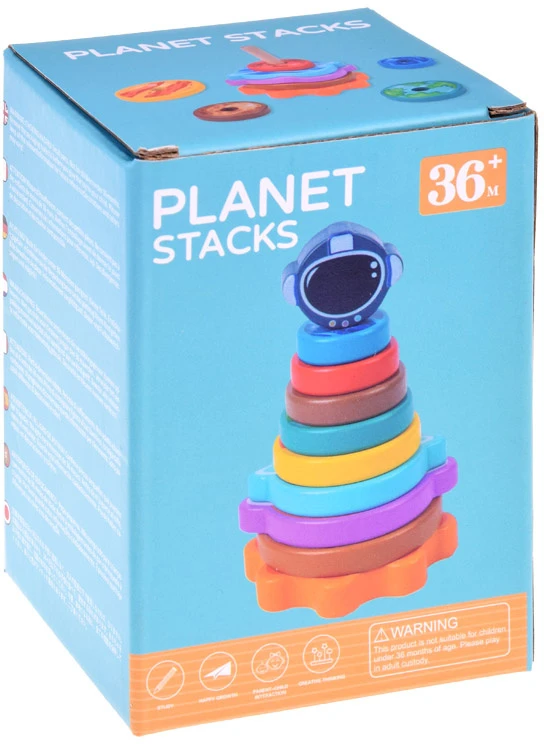 Jokomisiada Piramidės dėlionė medinių bokštų planetų erdvė 10 vienetų ZA4691