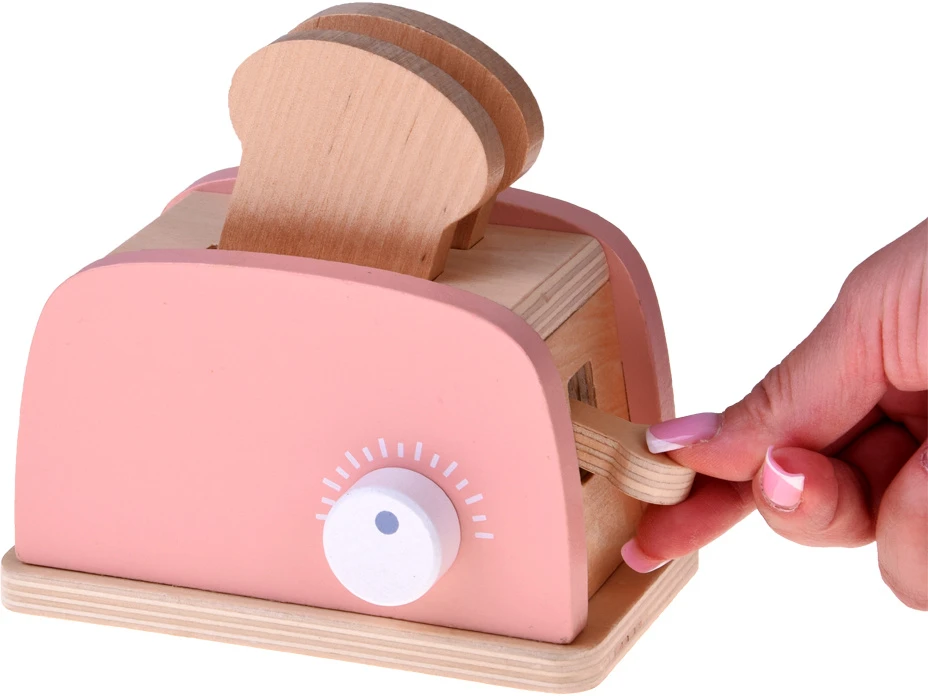 Jokomisiada Wooden Set Toaster Coffee Machine Mixer + Accessories – Small Pretend Play Appliances ZA5929