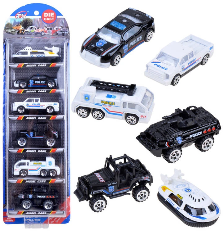 Jokomisiada Metaliniai automobiliai, 6 PCS policijos rinkinys Springs