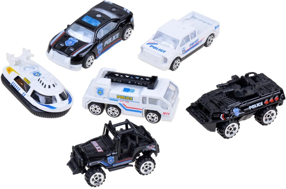 Jokomisiada Metaliniai automobiliai, 6 PCS policijos rinkinys Springs