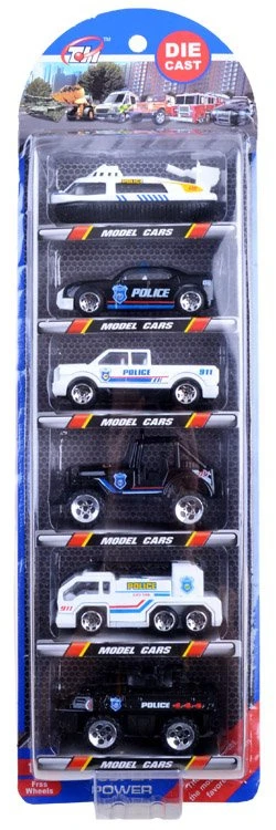 Jokomisiada Metaliniai automobiliai, 6 PCS policijos rinkinys Springs