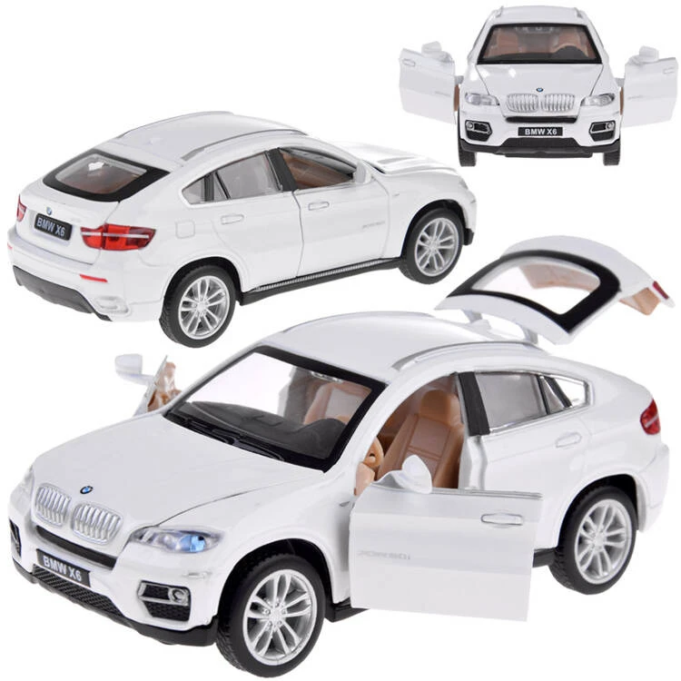 Jokomisiada Metalinis automobilis BMW x6 modelio skalė 1:32 Baltas visureigio šviesos garsas ZA4606