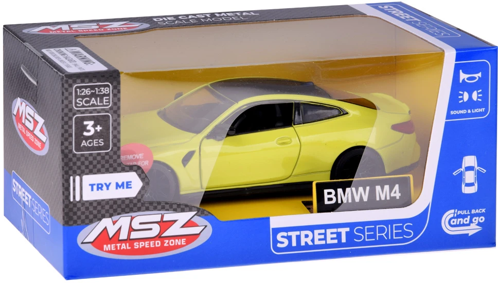 Jokomisiada Metalo automobilio modelis BMW M4 skalė 1:32 Šviesos ZA4617 garsai
