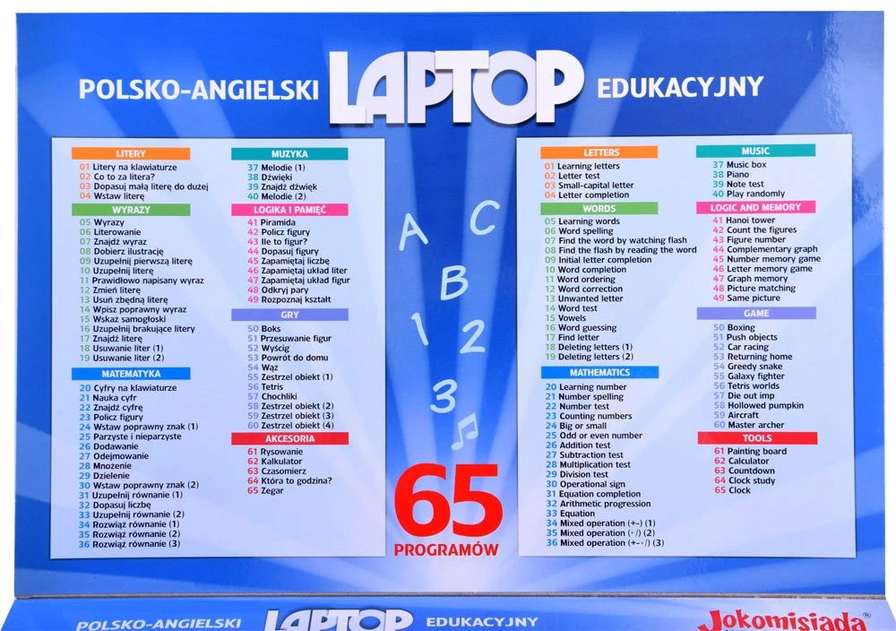 Jokomisiada Švietimo nešiojamojo kompiuterio lenkų-anglų 65 funkcijos