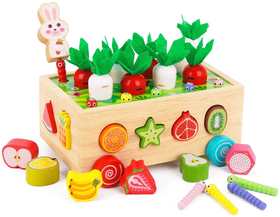 Dėlionė Jokomisiada Rūšiuotojas Montessori medinis vežimėlis pagauk kirmėlę morkų galvosūkis ZA5903