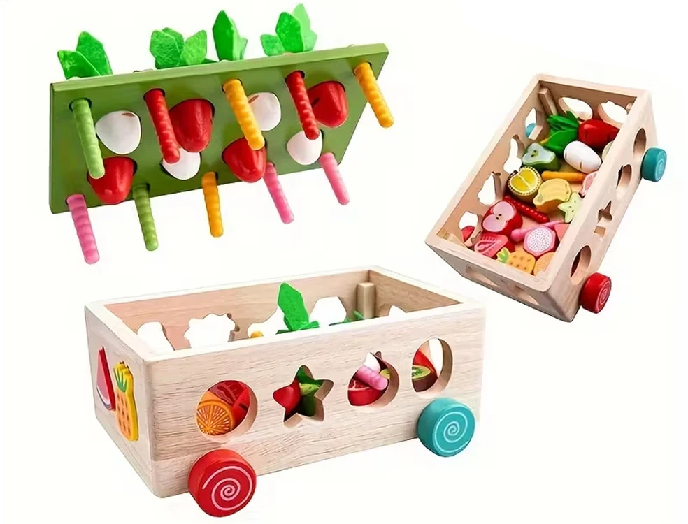 Dėlionė Jokomisiada Rūšiuotojas Montessori medinis vežimėlis pagauk kirmėlę morkų galvosūkis ZA5903