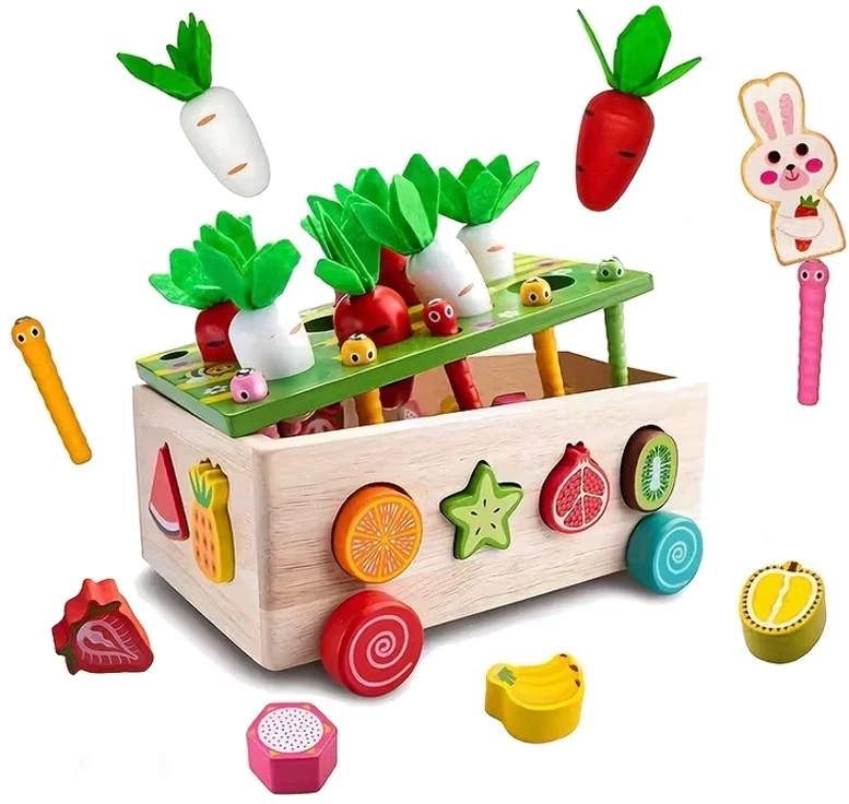Dėlionė Jokomisiada Rūšiuotojas Montessori medinis vežimėlis pagauk kirmėlę morkų galvosūkis ZA5903