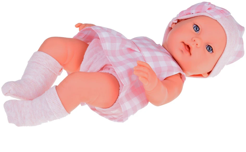 Jokomisiada Baby Doll Newborn dėvi rožinės spalvos kepurės suknelę + triušis ZA 5007 RO