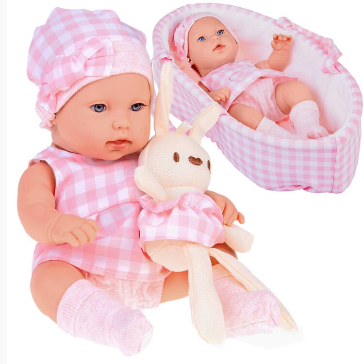 Jokomisiada Baby Doll Newborn dėvi rožinės spalvos kepurės suknelę + triušis ZA 5007 RO