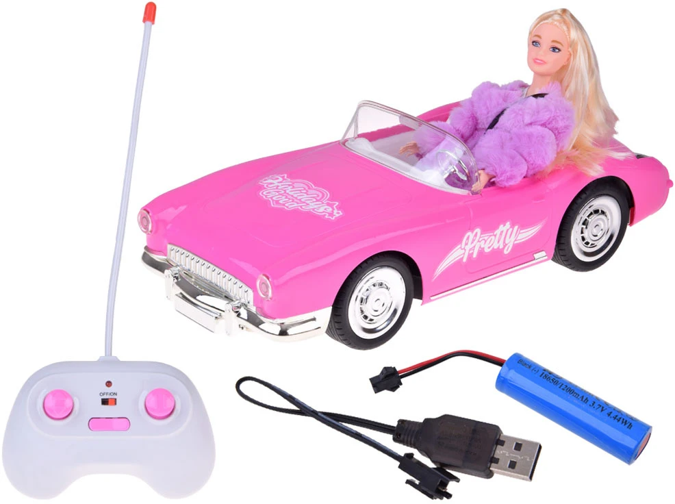 Jokomisiada Remote-Control Retro Cadillac Car + Elegant Doll in Fur RC0745