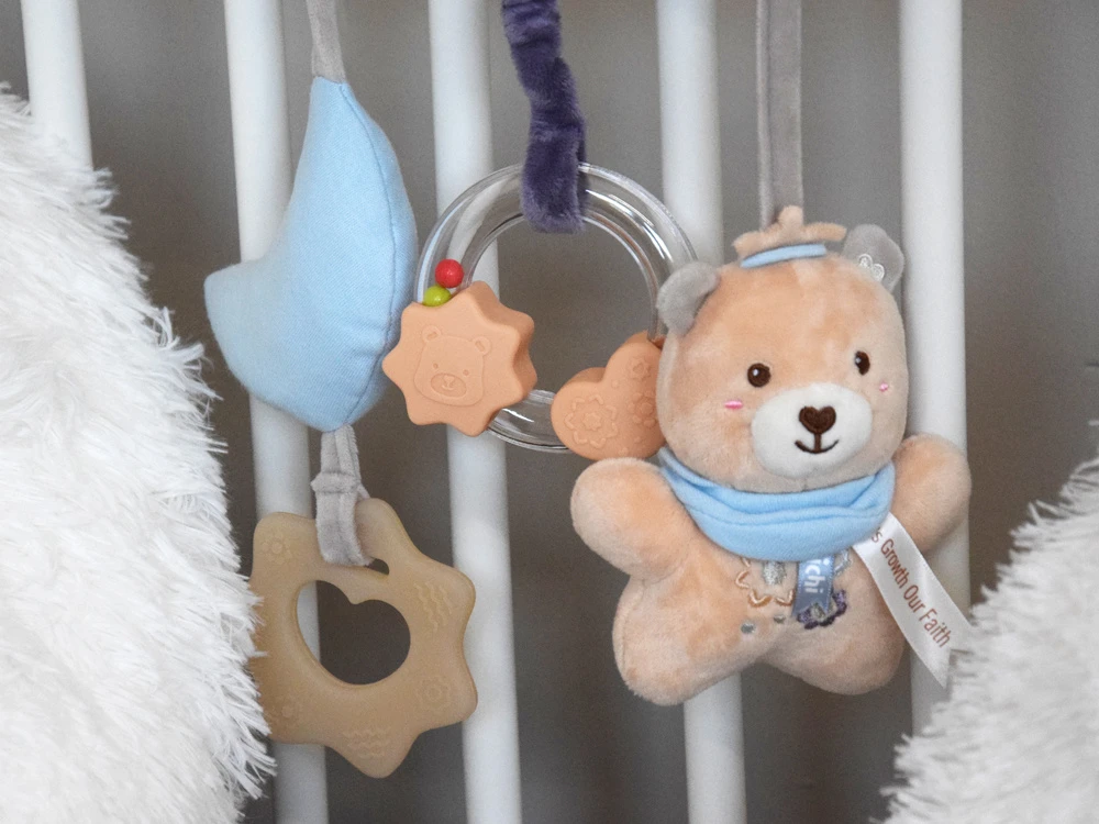 Jokomisiada Crib Hanging Toy with Teddy and Teether – Newborn Gift ZA5878