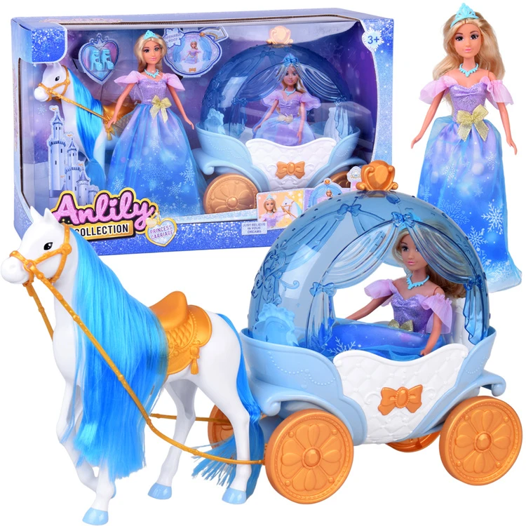 Jokomisiada Fairytale princess doll in a ball gown + royal carriage horse ZA5705