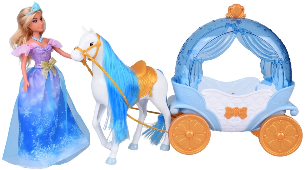 Jokomisiada Fairytale princess doll in a ball gown + royal carriage horse ZA5705