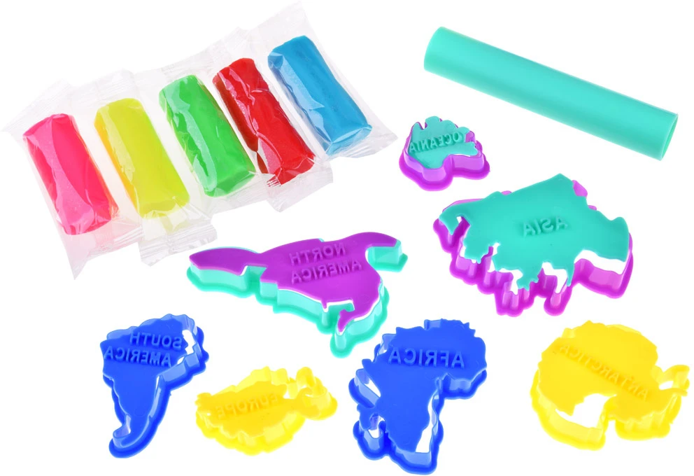 Jokomisiada Edukacinis plastilino rinkinys, žemynai, pasaulio žemėlapis, pelėsiai