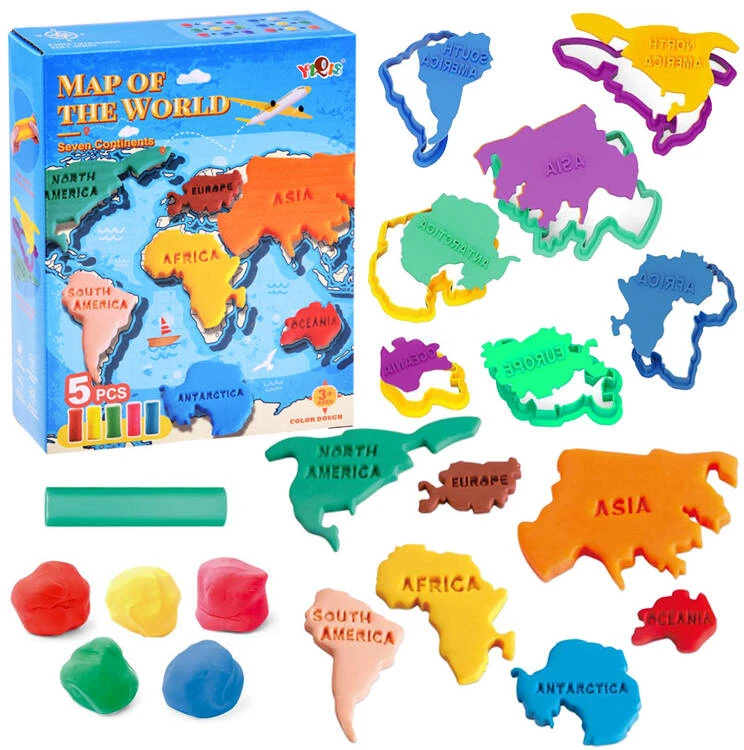 Jokomisiada Edukacinis plastilino rinkinys, žemynai, pasaulio žemėlapis, pelėsiai