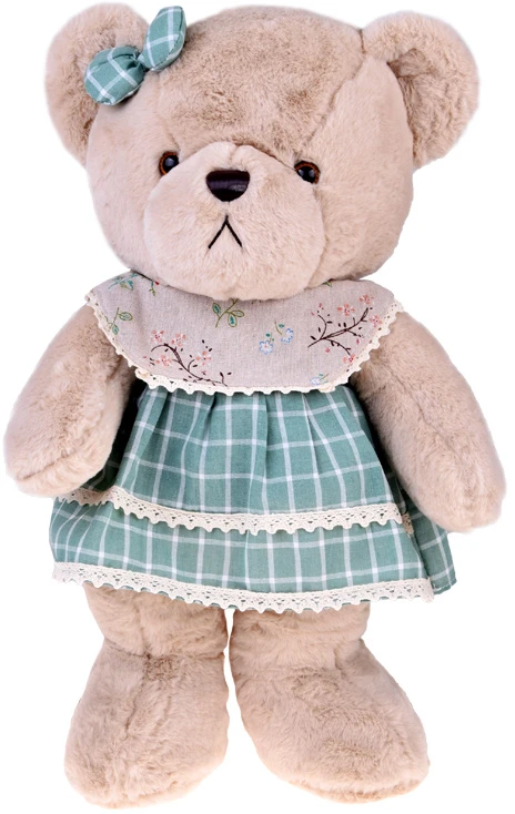 Jokomisiada Meškiukas - smėlio spalvos Zosia 58cm žalia VINTAGE suknelė ZA5923 D