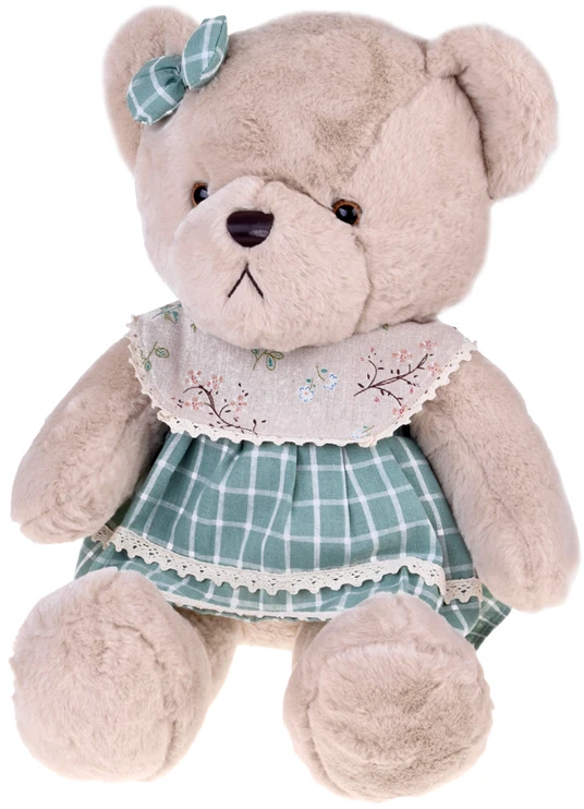 Jokomisiada Meškiukas - smėlio spalvos Zosia 58cm žalia VINTAGE suknelė ZA5923 D