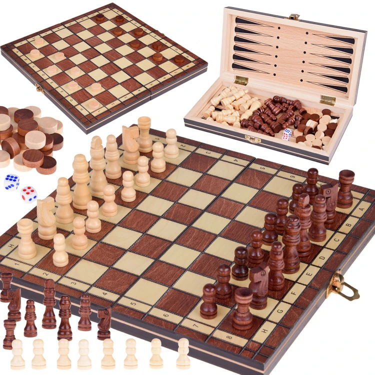 Jokomisiada RINKINYS 3in1 Medinis žaidimas šachmatų šaškės Backgammon dvipusė lenta GR0692
