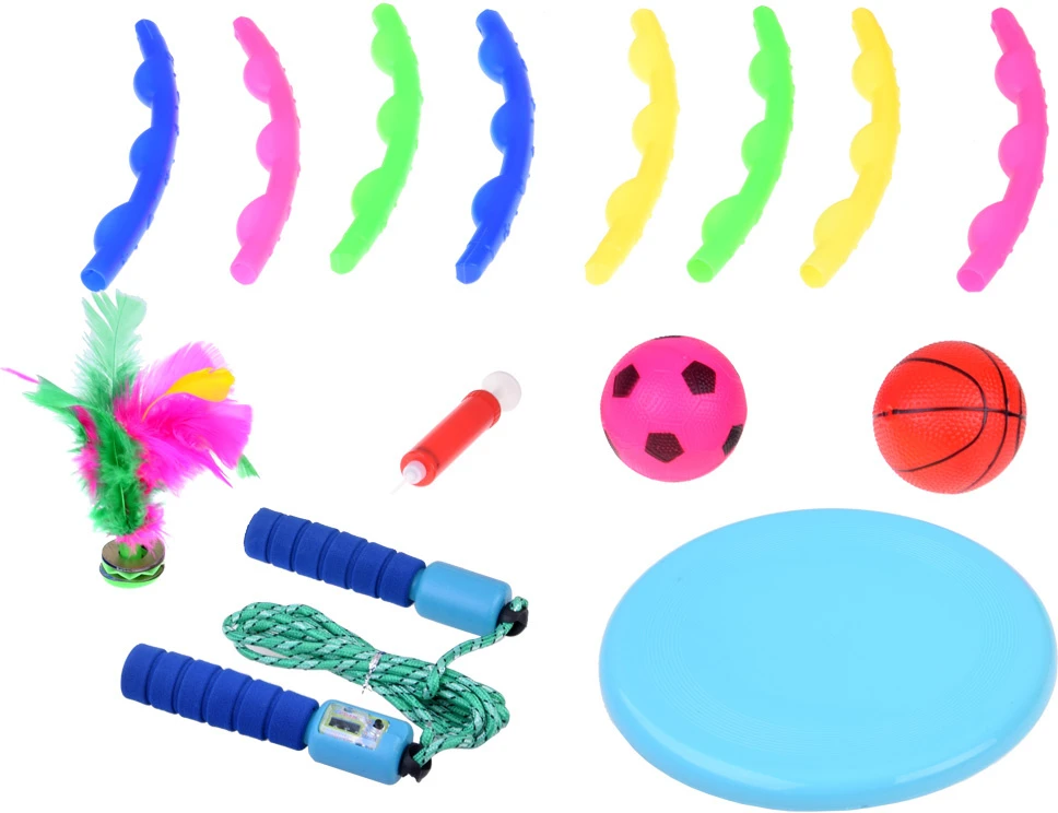 Jokomisiada Sportinis rinkinys 5in1 Hula lanko diskas Šokinėjimo virvė Kamuoliai Shuttlecock SP0769