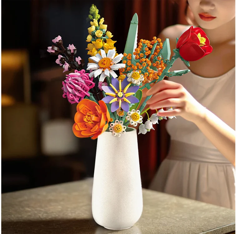 Jokomisiada Technical blocks flowers FLOWER BOUQUET ceramic vase 1070 pieces ZA5865