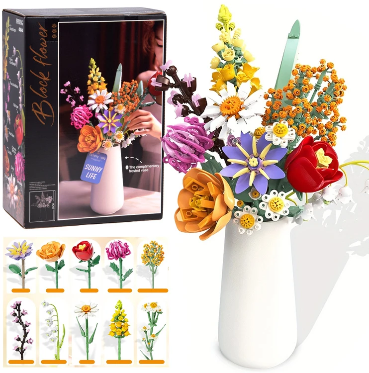 Jokomisiada Technical blocks flowers FLOWER BOUQUET ceramic vase 1070 pieces ZA5865