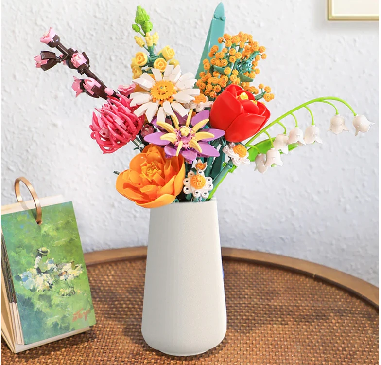 Jokomisiada Technical blocks flowers FLOWER BOUQUET ceramic vase 1070 pieces ZA5865