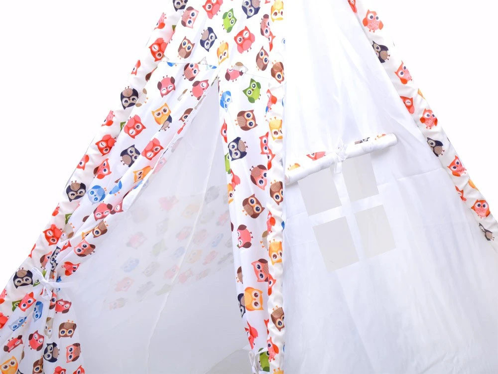 Jokomisiada Teepee Wigwam linksmos pelėdos vaikui