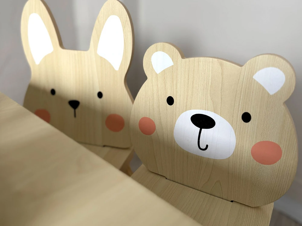 Jokomisiada Children's table and chairs - wooden set Teddy bear and bunny ZA6169