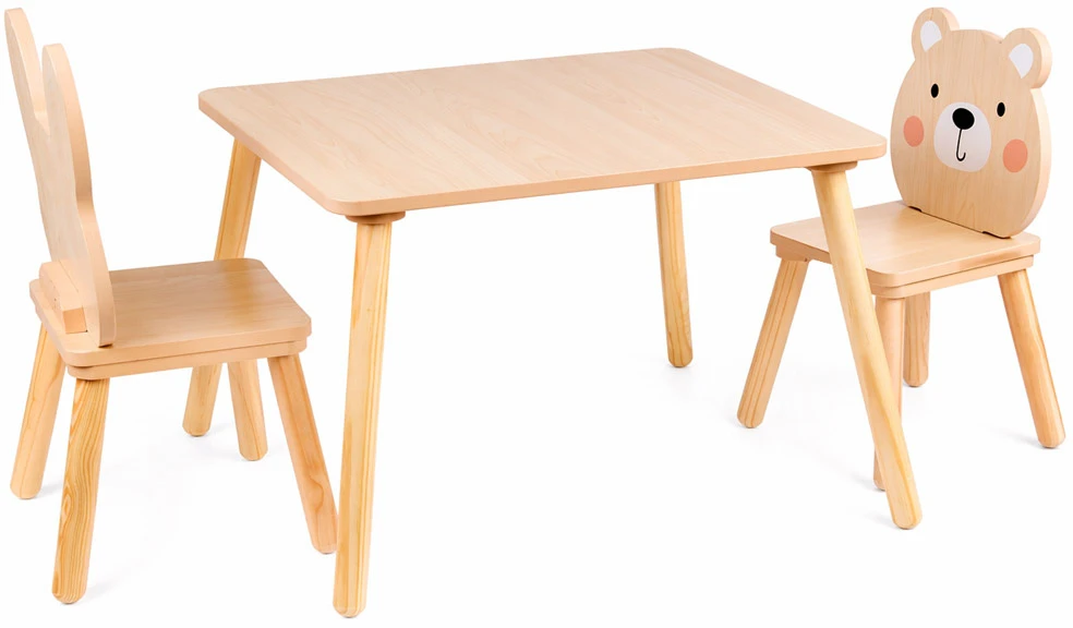Jokomisiada Children's table and chairs - wooden set Teddy bear and bunny ZA6169