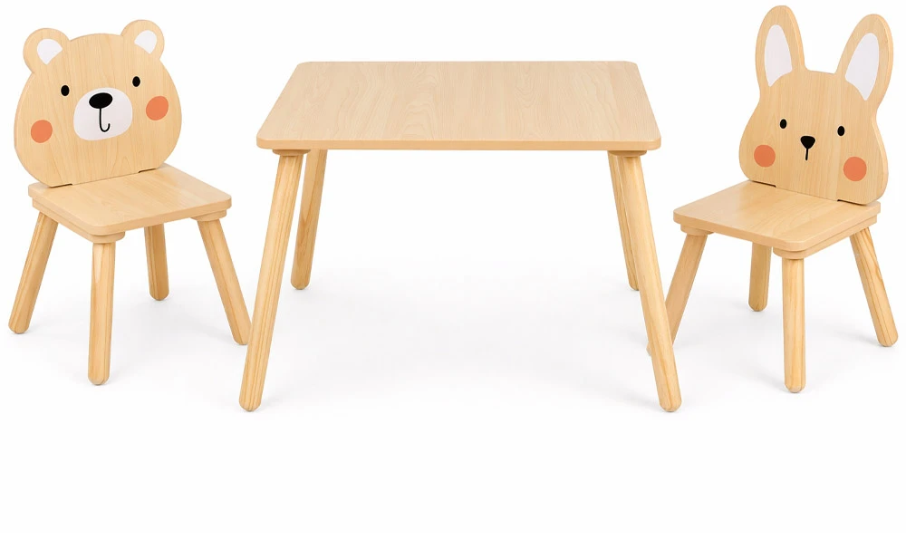 Jokomisiada Children's table and chairs - wooden set Teddy bear and bunny ZA6169