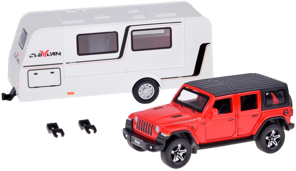 Jokomisiada Automobilis Jeep su kemperio priekaba bekelės transporto priemonės LED žibintai ZA5351 CZ