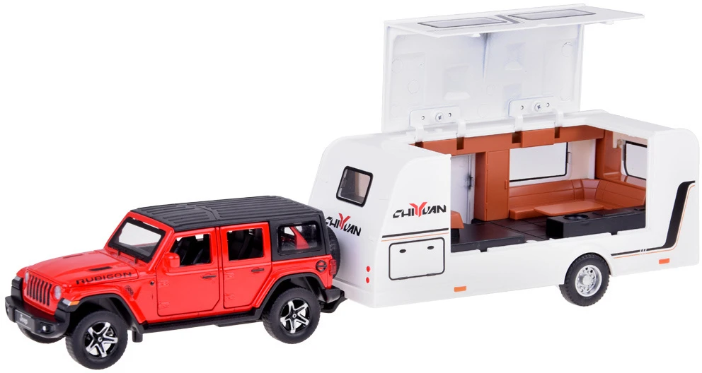 Jokomisiada Automobilis Jeep su kemperio priekaba bekelės transporto priemonės LED žibintai ZA5351 CZ