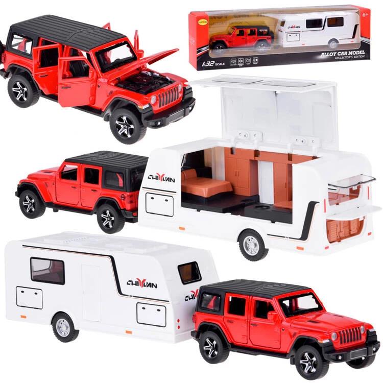 Jokomisiada Automobilis Jeep su kemperio priekaba bekelės transporto priemonės LED žibintai ZA5351 CZ