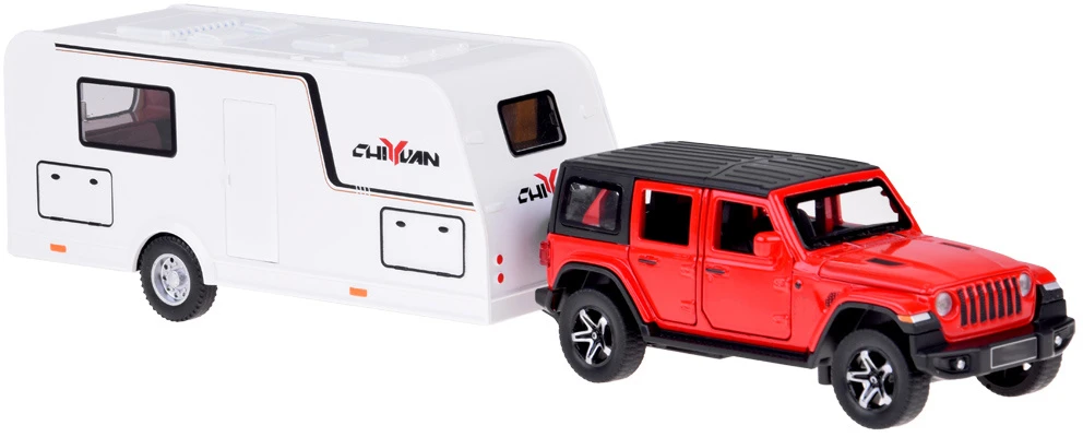 Jokomisiada Automobilis Jeep su kemperio priekaba bekelės transporto priemonės LED žibintai ZA5351 CZ