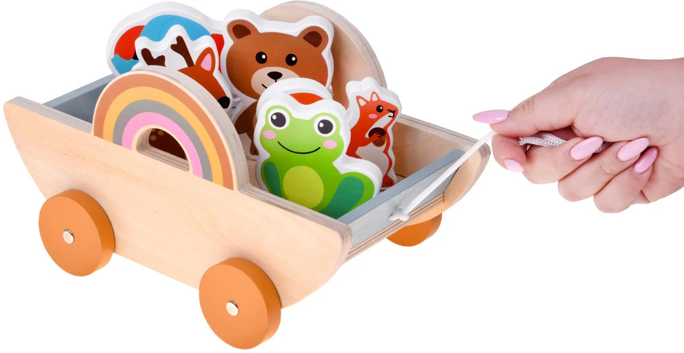 Jokomisiada Wooden cart with 7 animals to pull ZA6168
