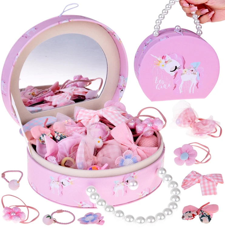 Jokomisiada Charming jewelry box made of eco-leather with a mirror and hair accessories ZA5737