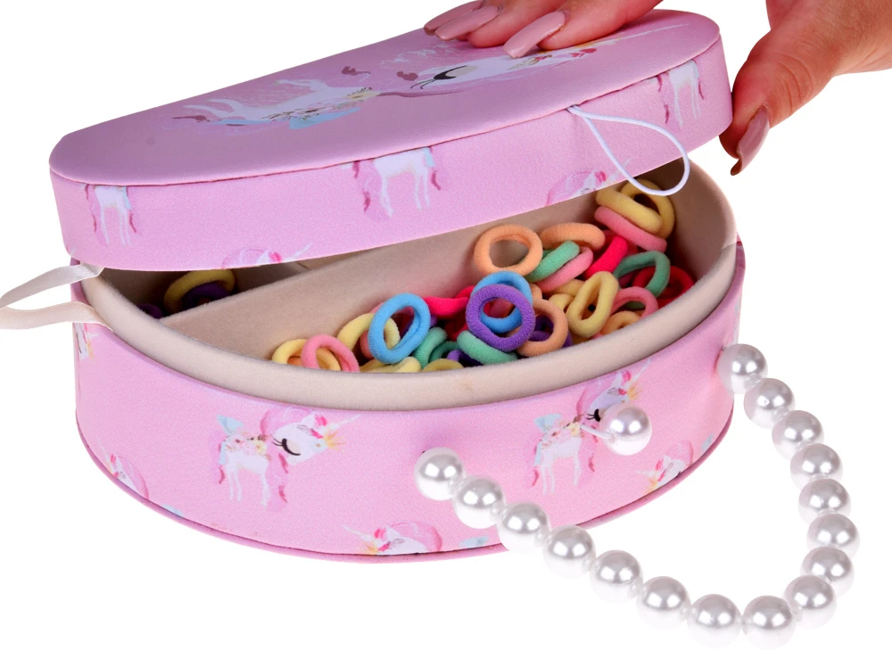 Jokomisiada Charming jewelry box made of eco-leather with a mirror and hair accessories ZA5737