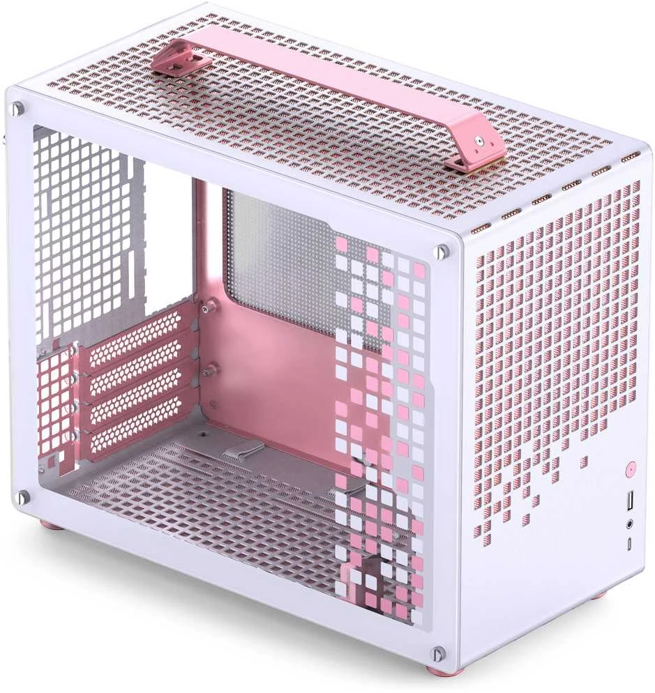 Jonsplus Z20 Micro-ATX kompiuterio korpusas, mit Tragegriff – baltos spalvos/pink