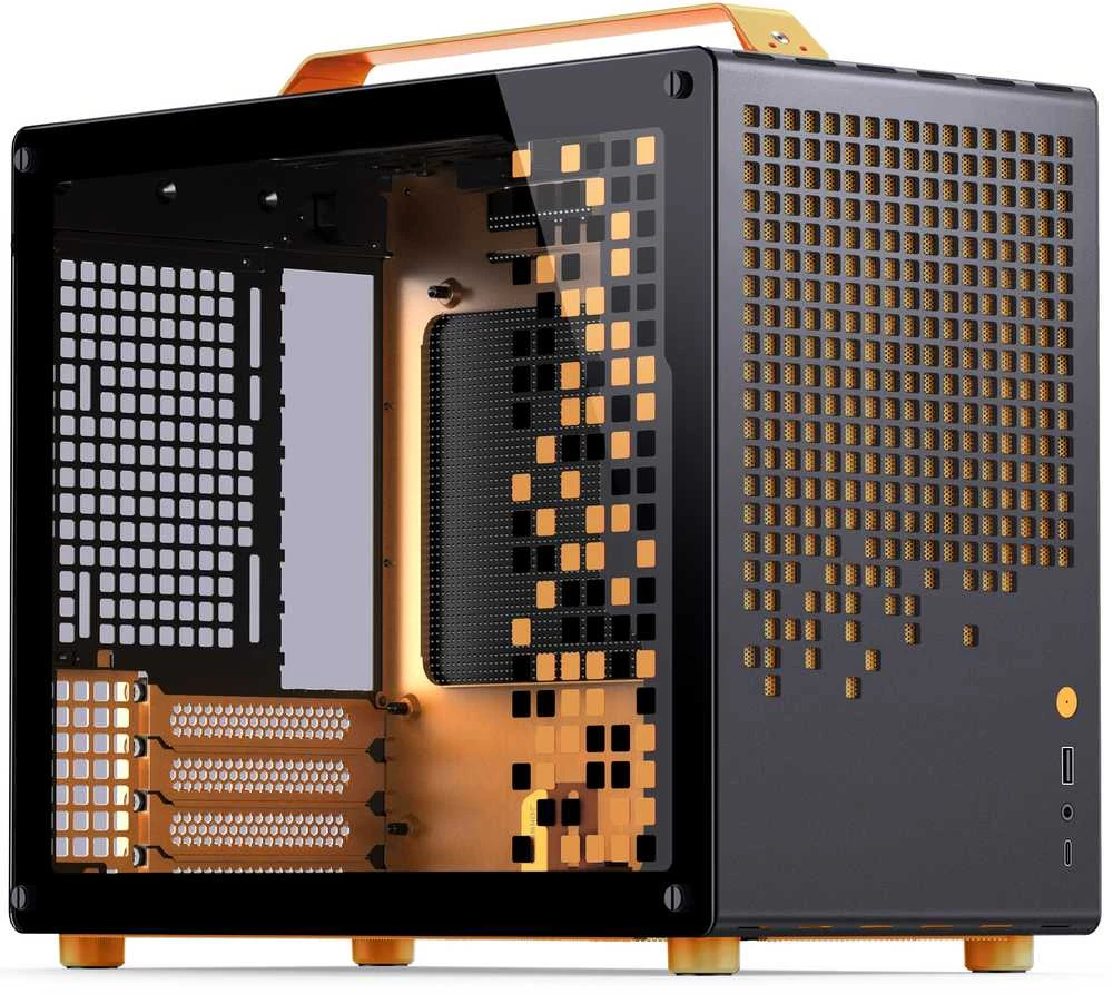 Jonsplus Z20 Micro-ATX kompiuterio korpusas, mit Tragegriff – juodos spalvos/oranžinės spalvos