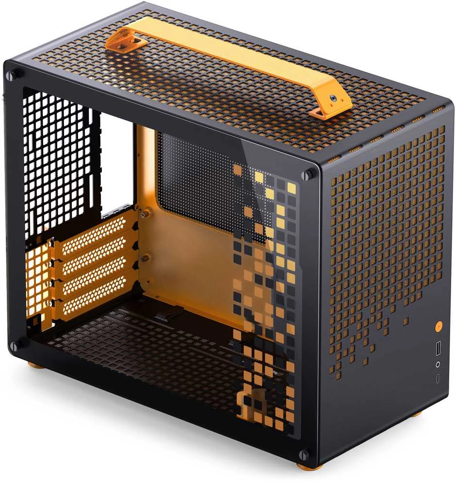 Jonsplus Z20 Micro-ATX kompiuterio korpusas, mit Tragegriff – juodos spalvos/oranžinės spalvos