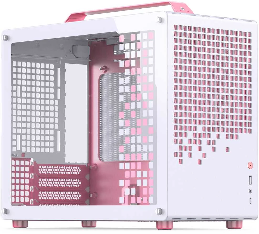 Jonsplus Z20 Micro-ATX kompiuterio korpusas, mit Tragegriff – baltos spalvos/pink