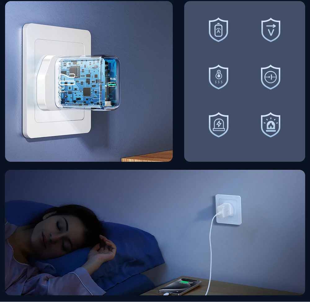 Joyroom JR-TCF20 PD 20W sieninis įkroviklis (JK kištukas) su 1 m USB-C laidu - Baltas