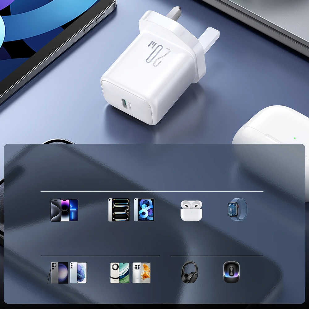 Joyroom JR-TCF20 PD 20W sieninis įkroviklis (JK kištukas) su 1 m USB-C laidu - Baltas