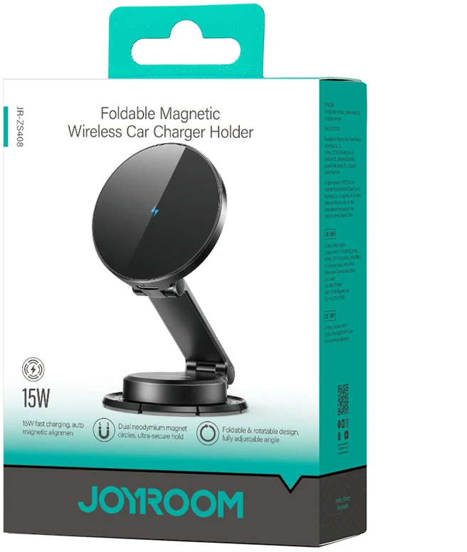 Joyroom JR-ZS408 magnetinis laikiklis su 15 W indukciniu įkrovikliu automobilio kabinai – juodas