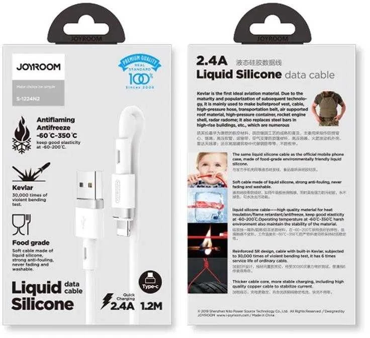 Joyroom skysto silikono duomenų kabelis N2 USB-A / Lightning 2.4A 1.2m - Baltas