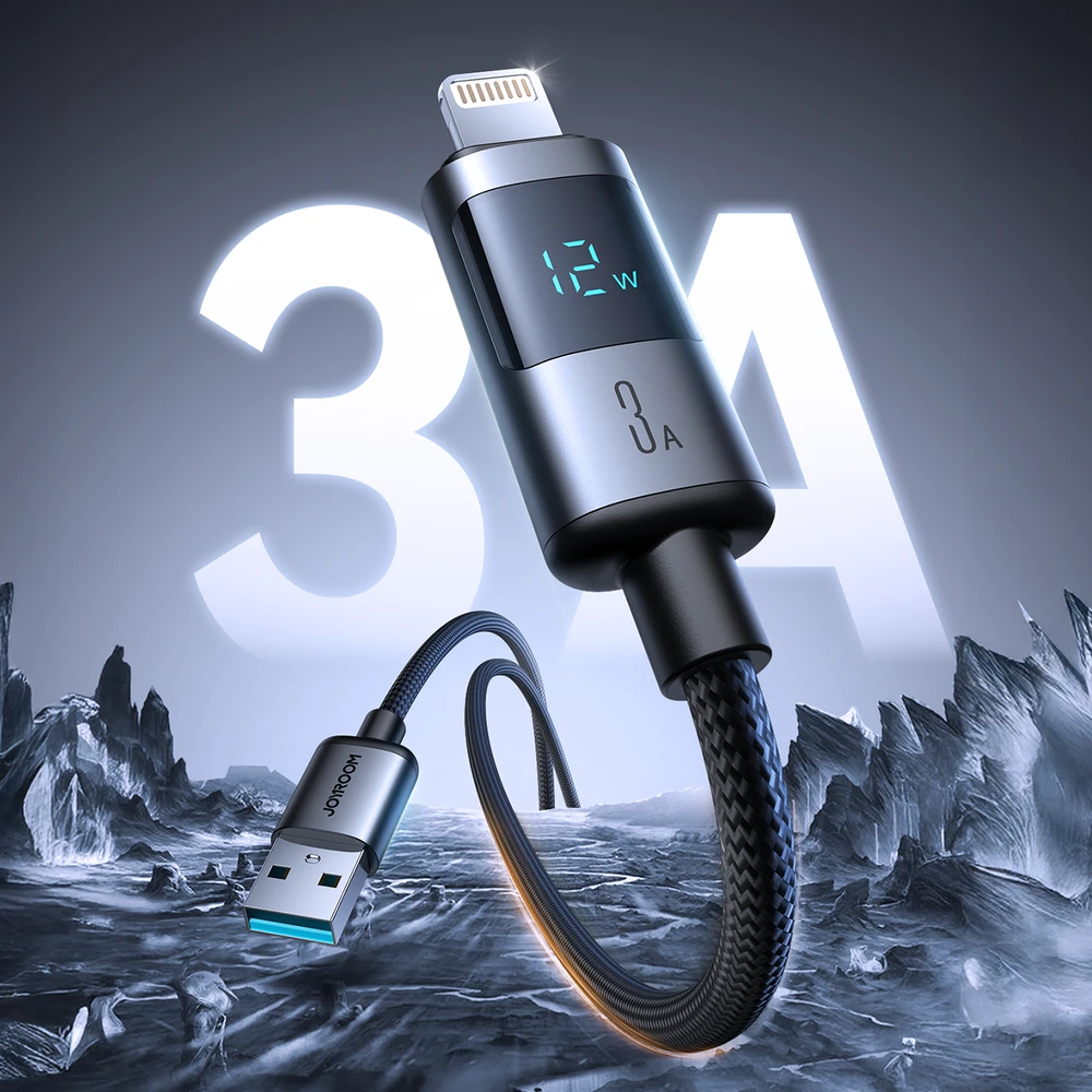 Joyroom S-A16 Pro Prism Series 3A USB-A – Lightning kabelis su Ekranas 1.2m – juodos spalvos