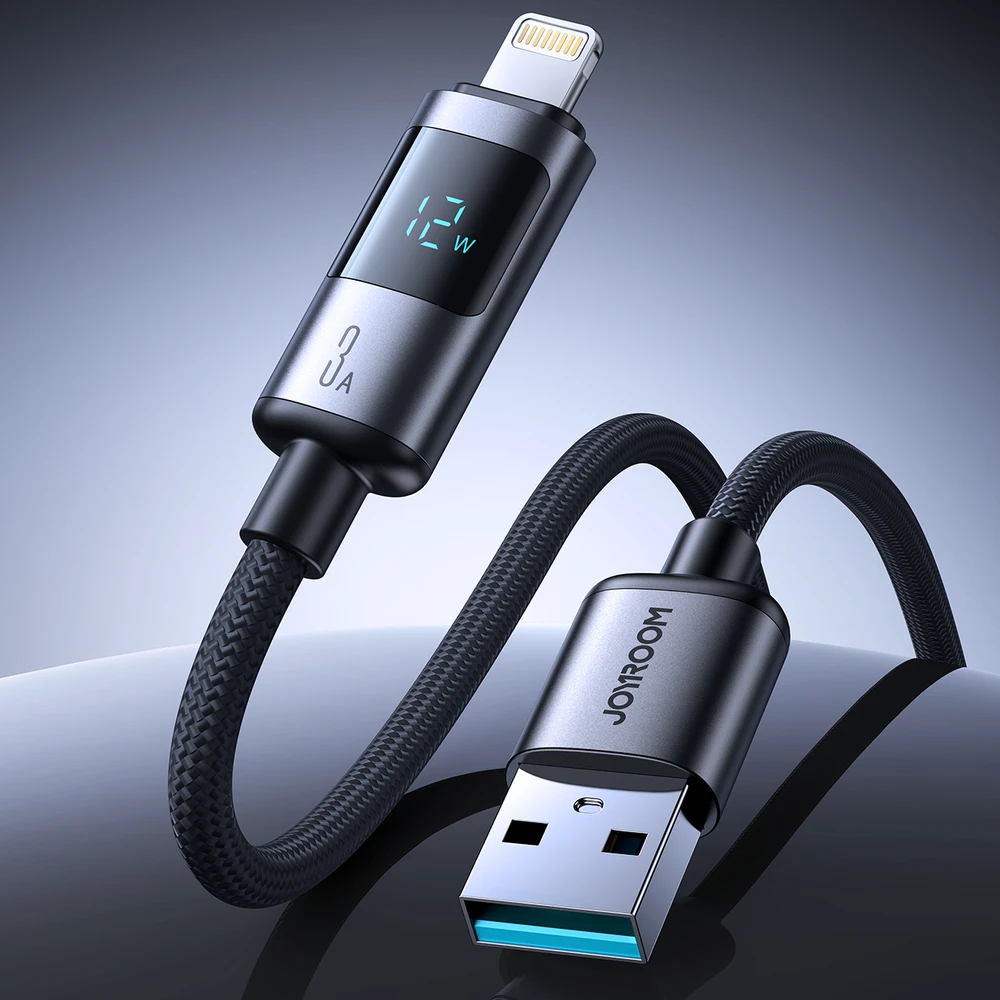 Joyroom S-A16 Pro Prism Series 3A USB-A – Lightning kabelis su Ekranas 1.2m – juodos spalvos